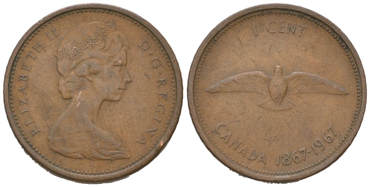 Канада 1 цент 1967 100 лет Конфедерации Канада KM 65 бронза 4608-144