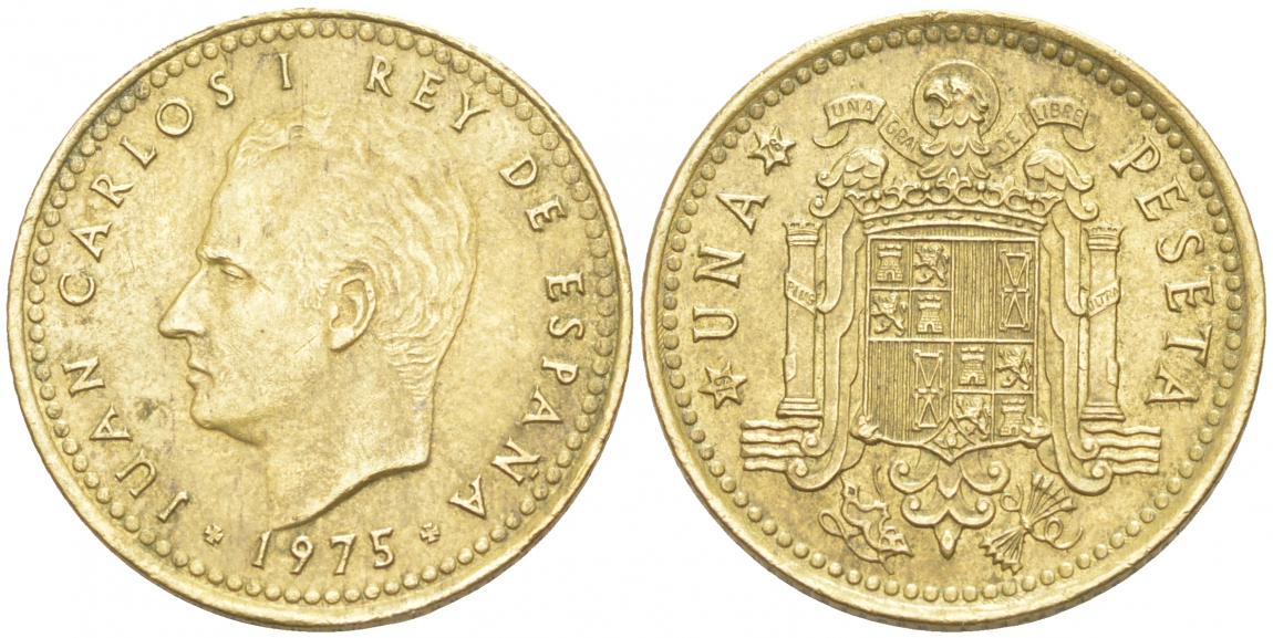 Испания 1 песета 1975 (76) Хуан Карлос I (1975-2001) KM 806 алюминиевая бронза 68-144