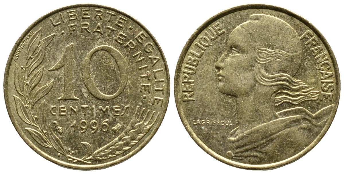 ФРАНЦИЯ 10 САНТИМОВ 1996 ТИП MARIANNE KM 929 медь алюминий никель 93-1331