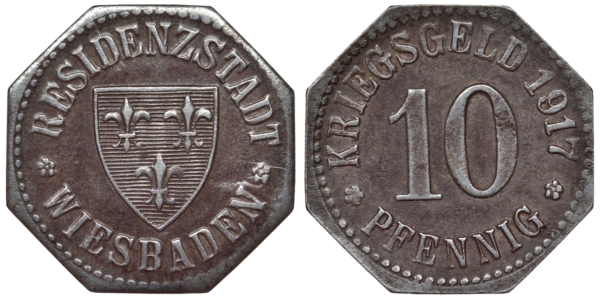 Висбаден 10 пфеннигов 1917 Funck 601.1, Men18 34104.1 железо 4119-1245