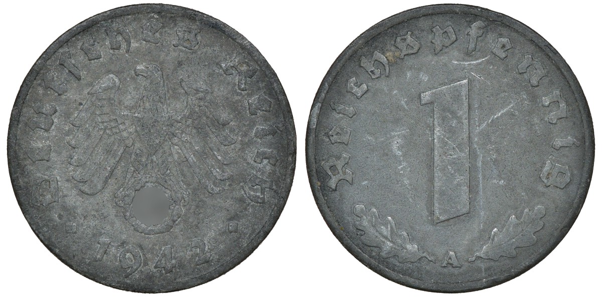 ГЕРМАНИЯ 1 РЕЙХСПФЕННИГ 1942 A J 369, KM 97 цинк 72-1667