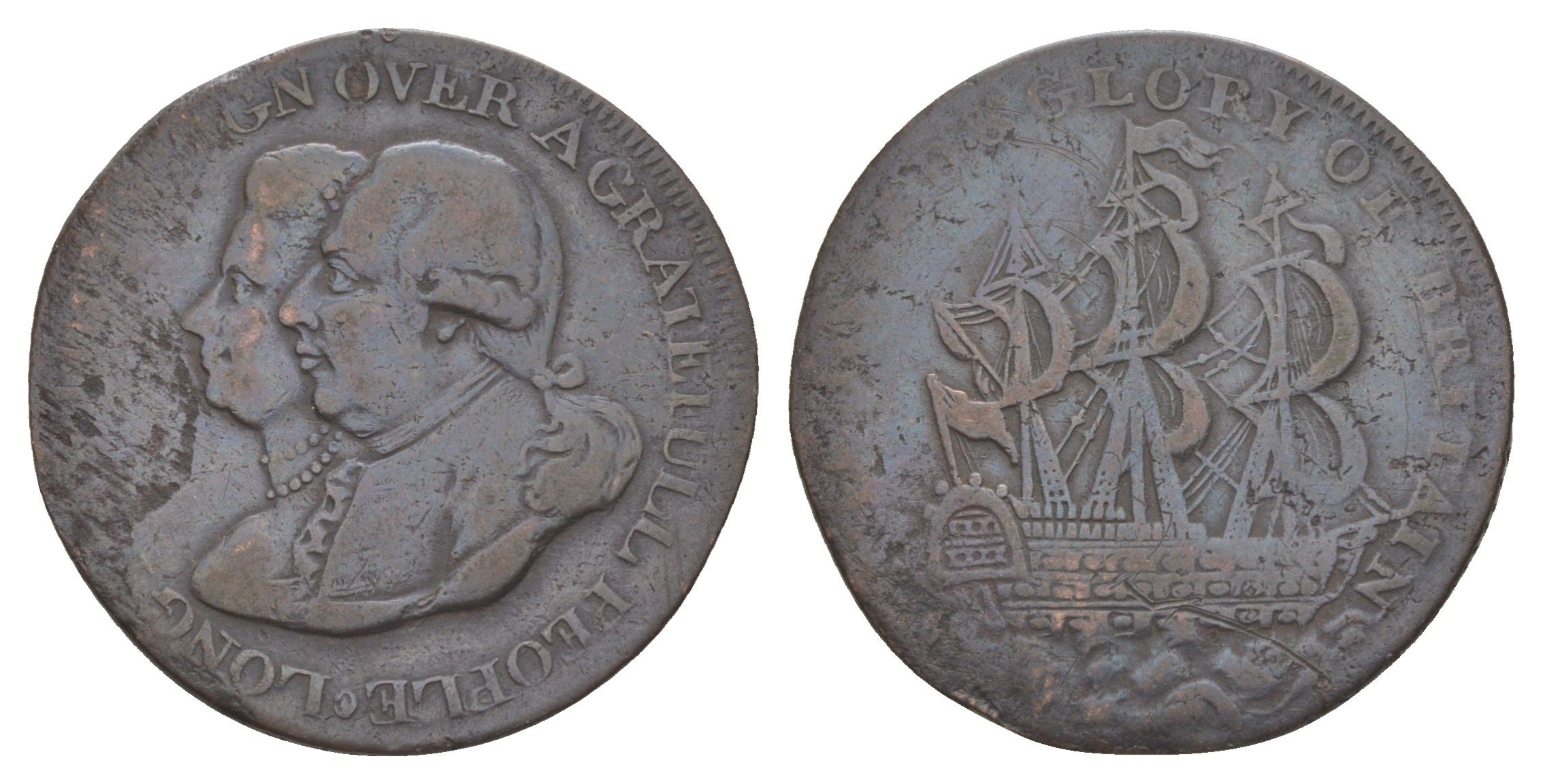 Великобритания, Мидлсекс 1/2 пенни ND токен, Георг и Шарлотта Dalton & Hamer 945a медь 1526-623