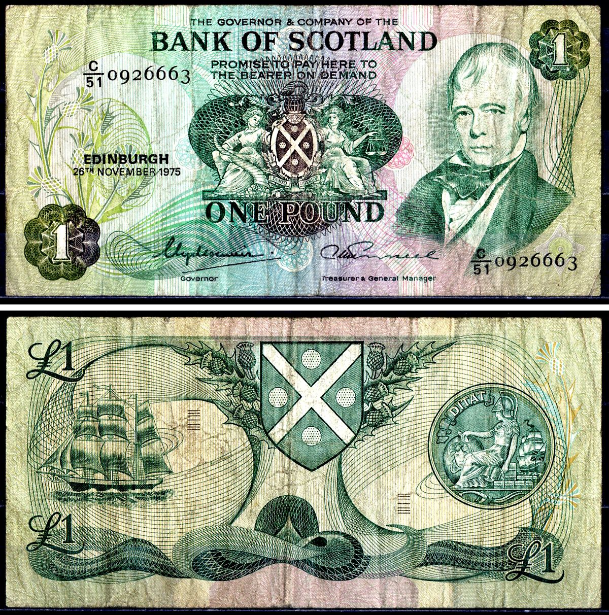 Шотландия 1 фунт 1975 Pick 111 c бумага 7551-44-1-2