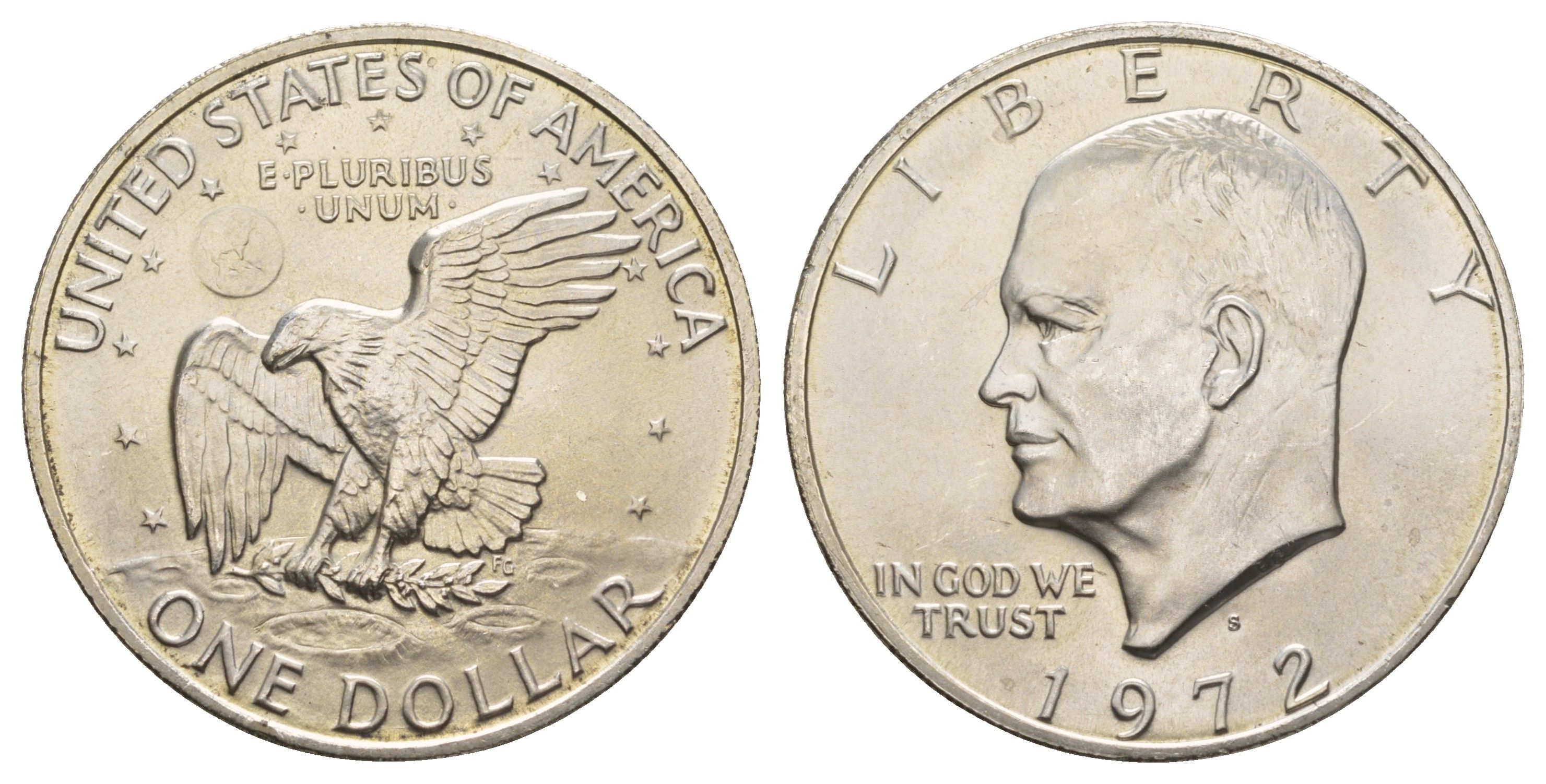 США 1 доллар 1972 S, Президент Эйзенхауэр, лунный орел KM 203a серебро BU 413-6834