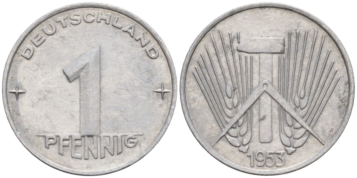 ГДР 1 пфеннииг 1953 A KM 5 алюминий 4596-542
