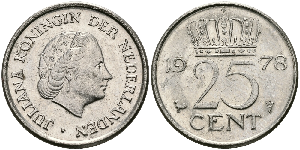 НИДЕРЛАНДЫ 25 ЦЕНТОВ 1978 ЮЛИАНА KM 183 никель 96-248