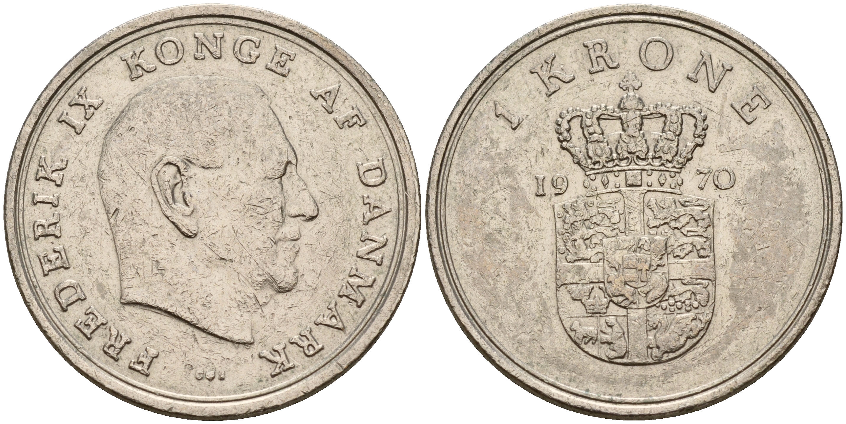 Дания 1 крона 1970 C; S, Фредерик IX (1947-1972) KM 851.1 медно-никель    4601-853