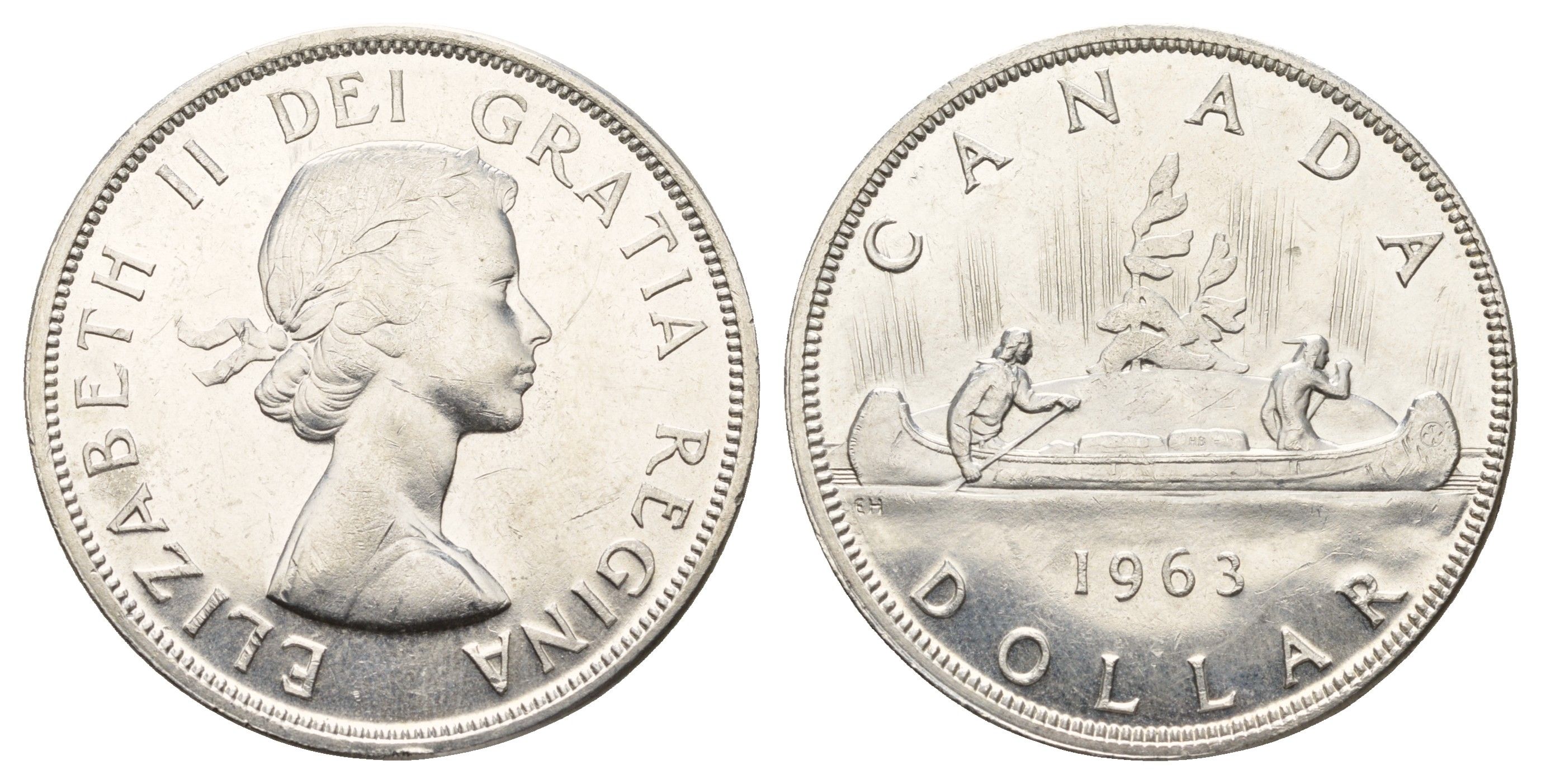 Канада 1 доллар 1963 Елизавета II (1952-2022), каноэ KM 54 серебро aUNC 603-1223