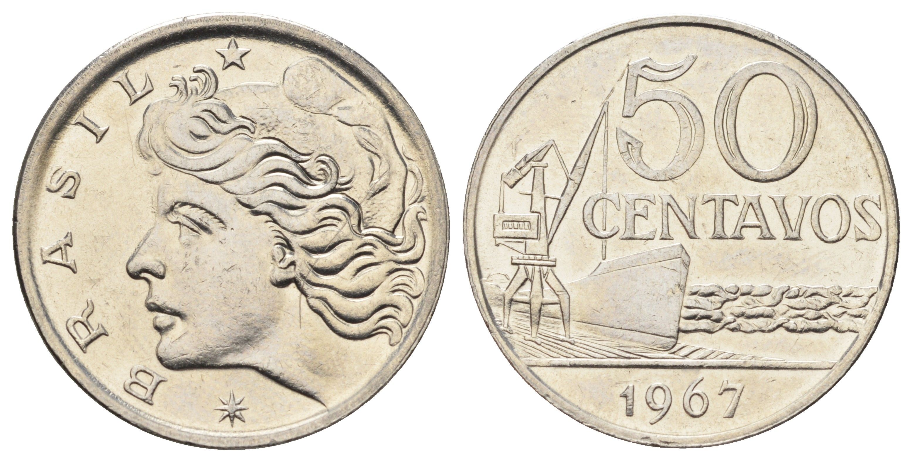 Бразилия 50 сентаво 1967 год-тип KM 580 никель UNC 4646-833