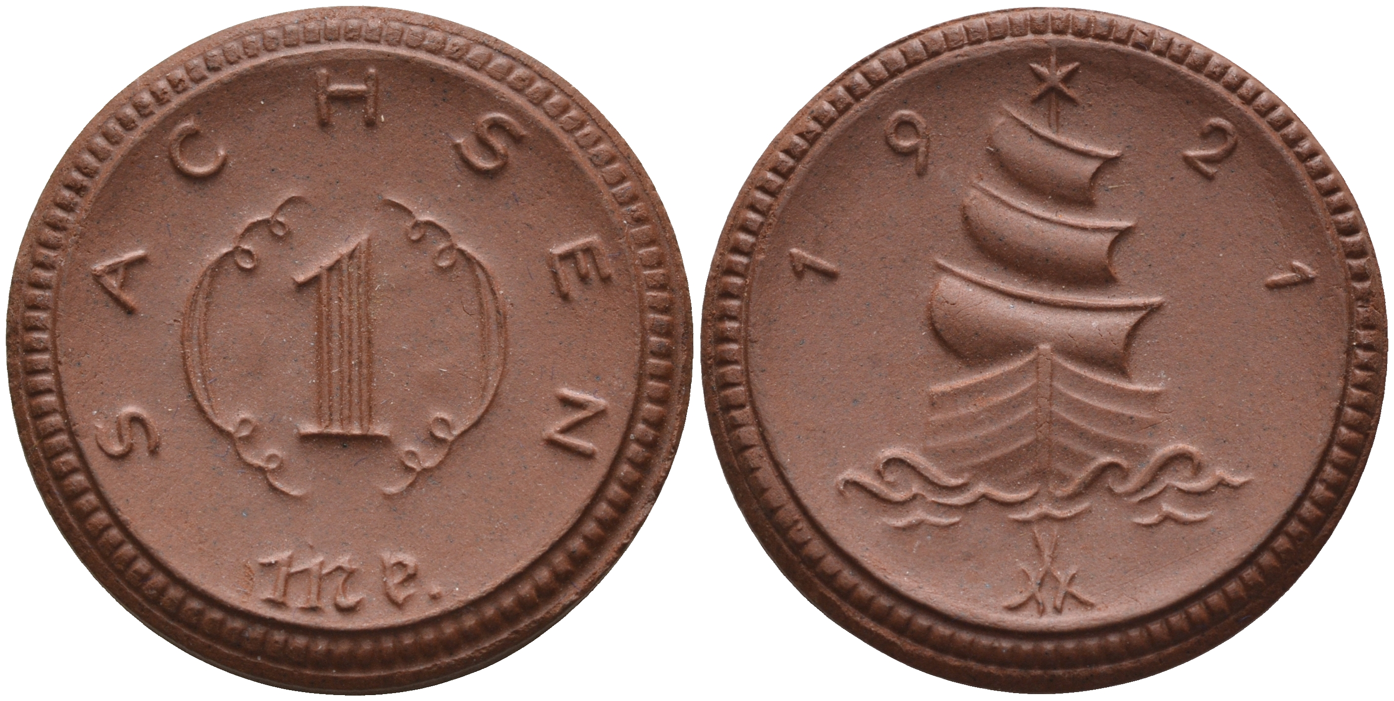 Саксония 1 марка 1921 парусник J. N 55 фарфор 1094-3-63