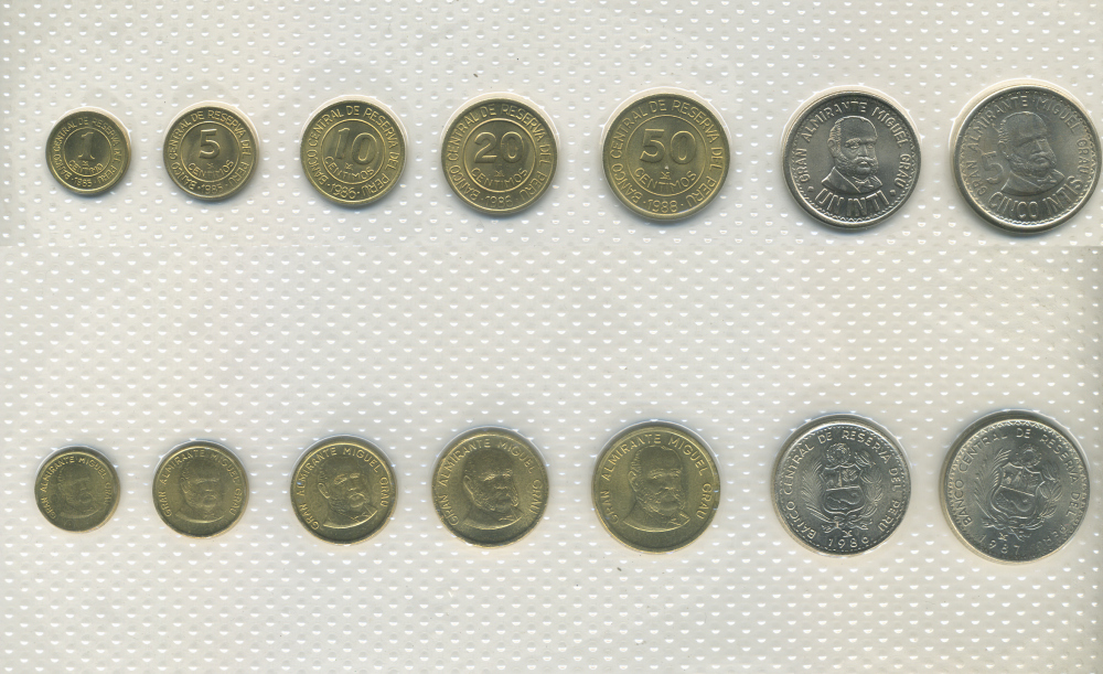 ПЕРУ НАБОР ИЗ 7 МОНЕТ 1985-1988 ЗАПАЙКА В ЦЕЛЛОФАН UNC 3-6-3-55