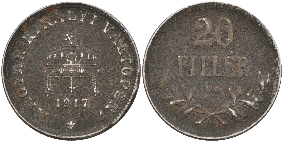 Венгрия 20 филлеров 1917 КВ, Карл I (1916-1918) KM 498 железо 4151-958
