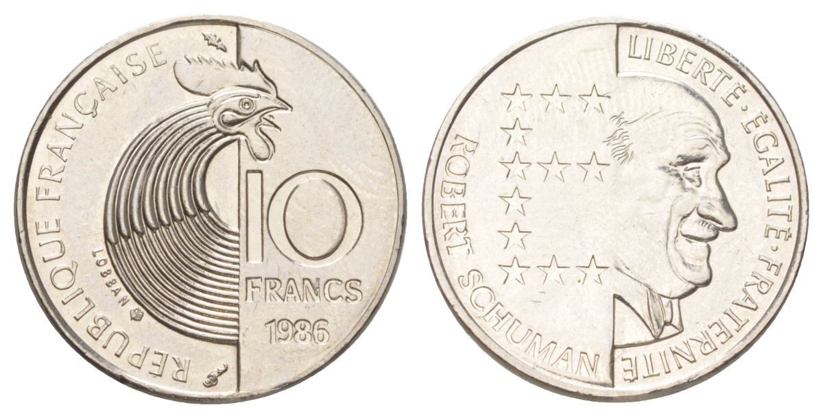 Франция 10 франков 1986 100 лет со дня рождения Роберта Шумана KM 958 никель UNC 4627-1023