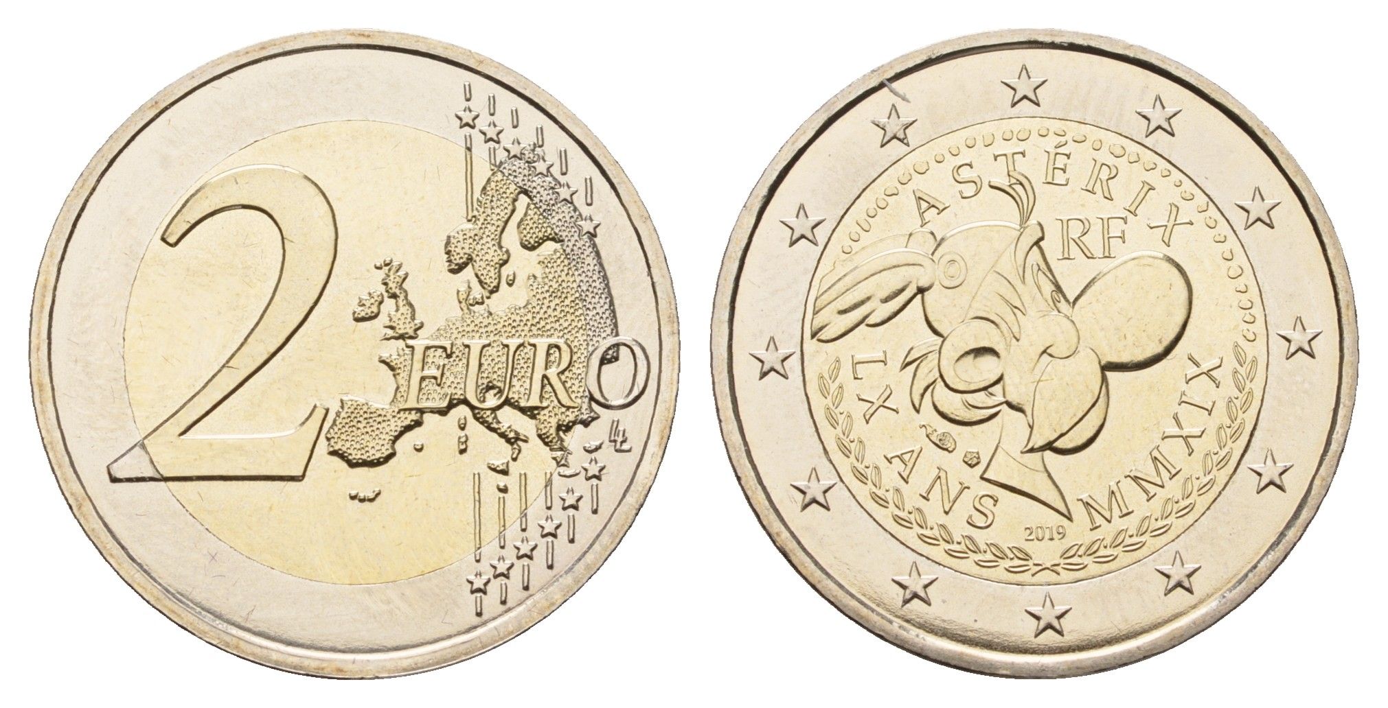 Франция 2 евро 2019 60 лет Астериксу KM 2560 биметалл BU 270-714
