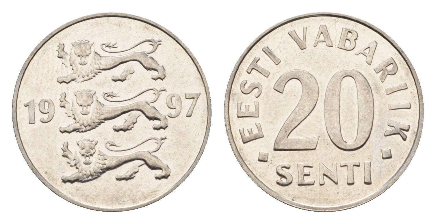 Эстония 20 сентов 1997 KM 23a сталь плакированная никелем UNC 4689-712
