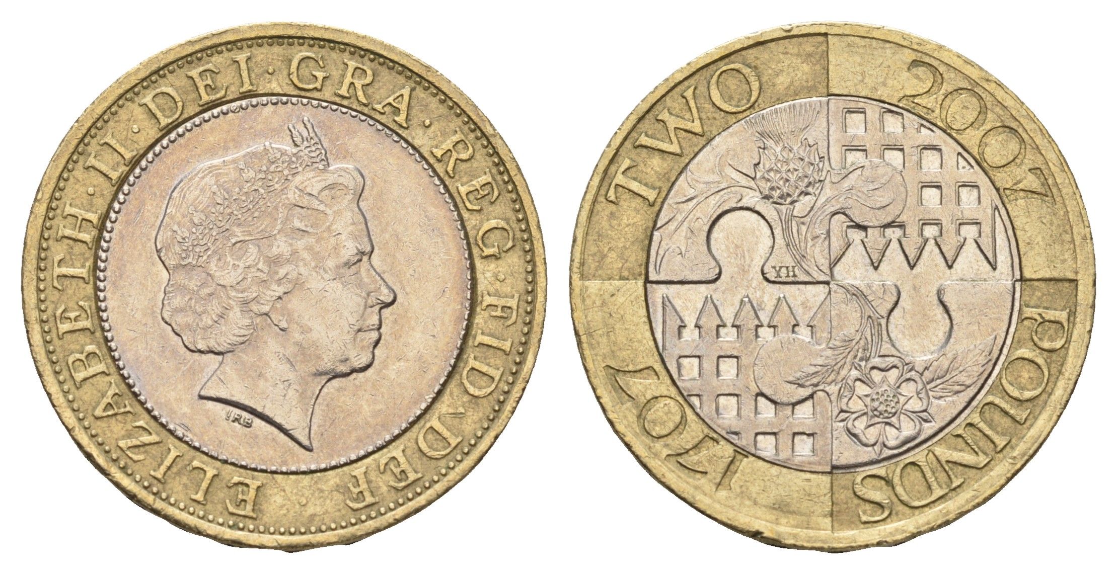 Великобритания 2 фунта 2007 Трехсотлетие "Акта Объединения" Англии и Шотландии KM 1076 биметалл 4111-813