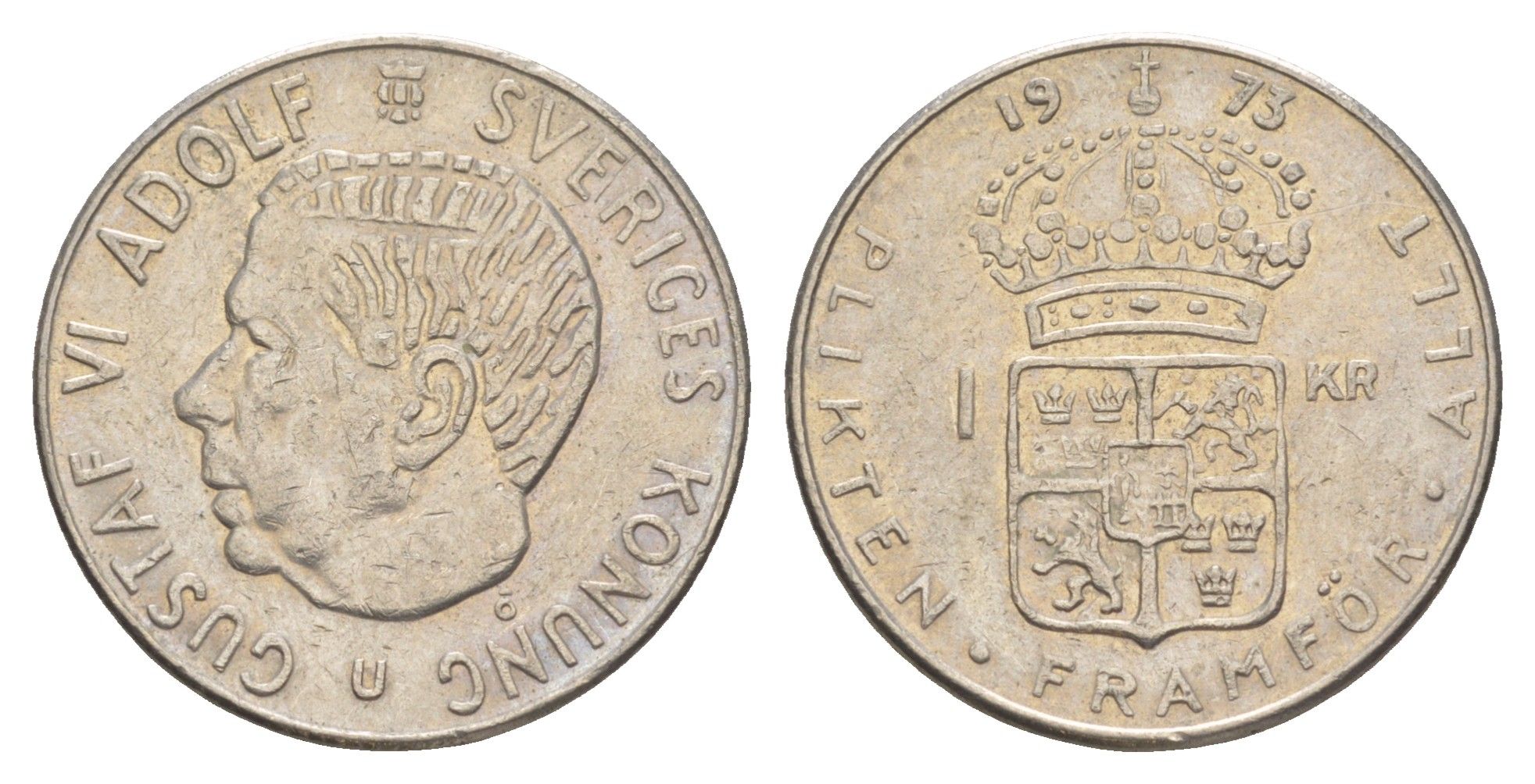 Швеция 1 крона 1973 U, Густав VI Адольф (1950-1973) KM 826a медь плакированная медно-никелем 4153-1251