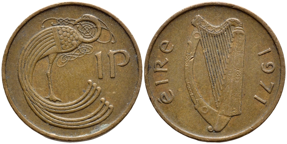 ИРЛАНДИЯ 1 ПЕННИ 1971 ПТИЧКА KM 20 бронза 4397-135