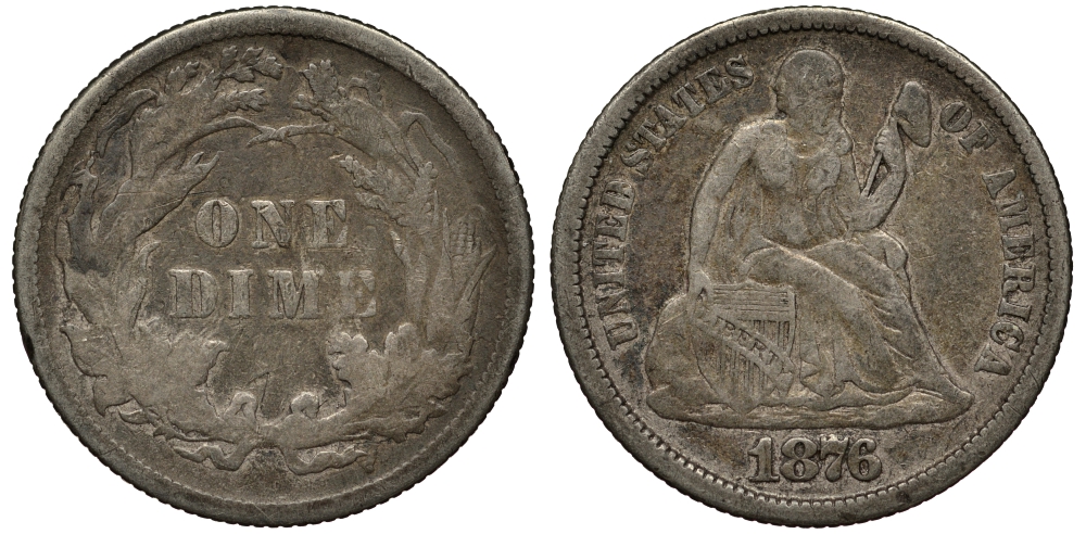 США 10 центов (дайм) 1876 KM A92 серебро 413-221