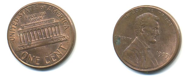 США 1 цент 1989 Линкольн KM 201b цинк плакированный медью UNC 179-429