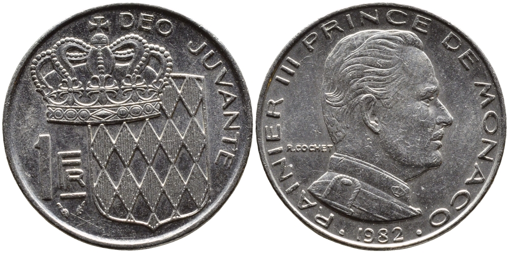 Монако 1 франк 1982 Ренье III (1949-2005) KM 140 никель 4364-715