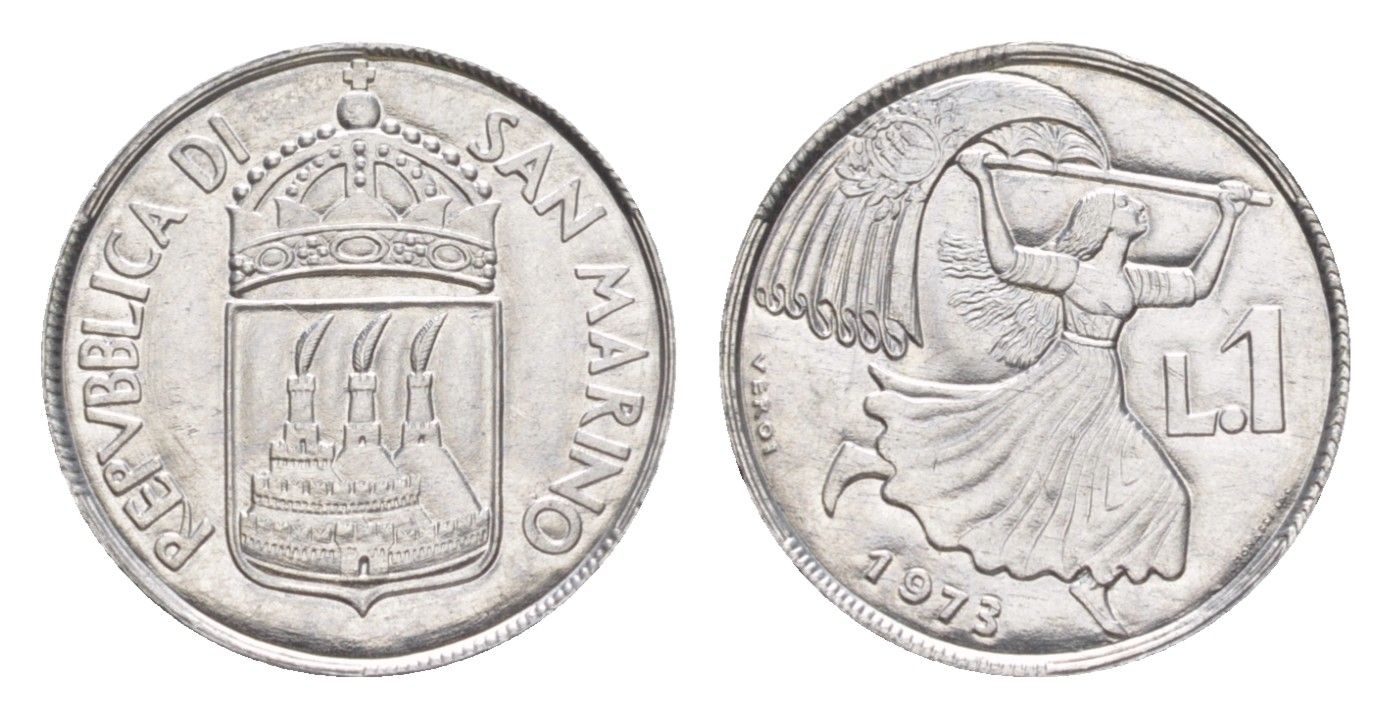 Сан-Марино 1 лира 1973 KM 22 алюминий UNC 4647-161