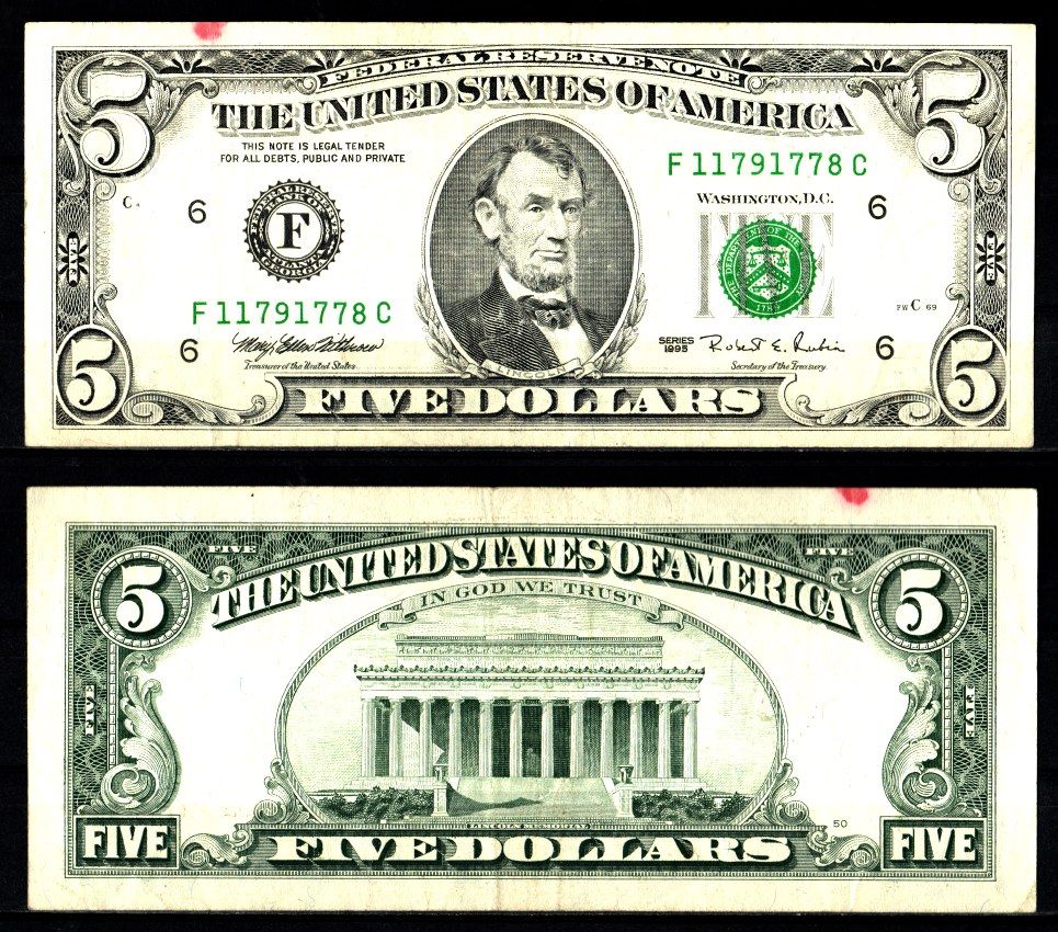 США 5 долларов 1995 Pick 498 бумага 2119-34-1-1