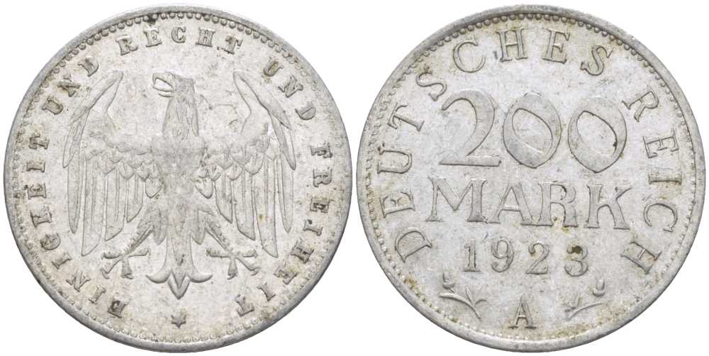 ГЕРМАНИЯ 200 МАРОК 1923 A KM 35, J. 304, Weege 22 алюминий 261-841