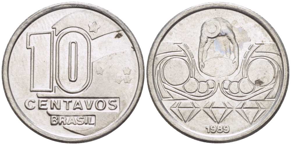 Бразилия 10 сентаво 1989 золотодобыча KM 613 нержавеющая сталь 105-962
