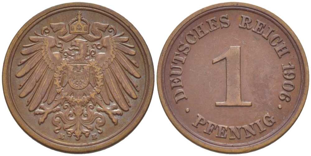 ГЕРМАНИЯ 1 ПФЕННИГ 1906 E KM 10, J. 10, Weege 2 медь 211-346