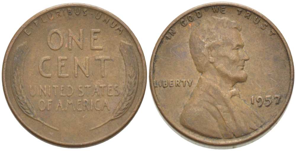 США 1 ЦЕНТ 1957 ЛИНКОЛЬН KM А132 медь цинк 218-668