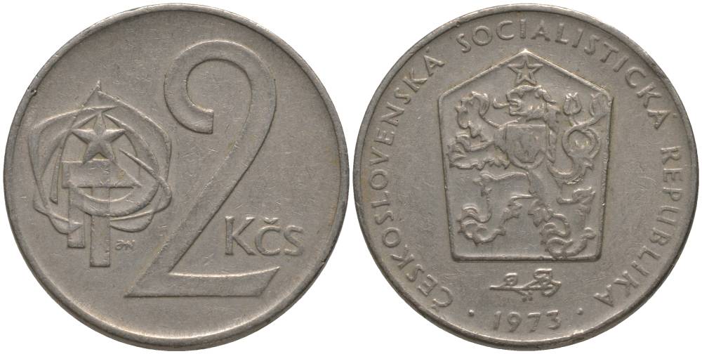 Чехословакия 2 кроны 1973 KM 75 медно-никель 181-154