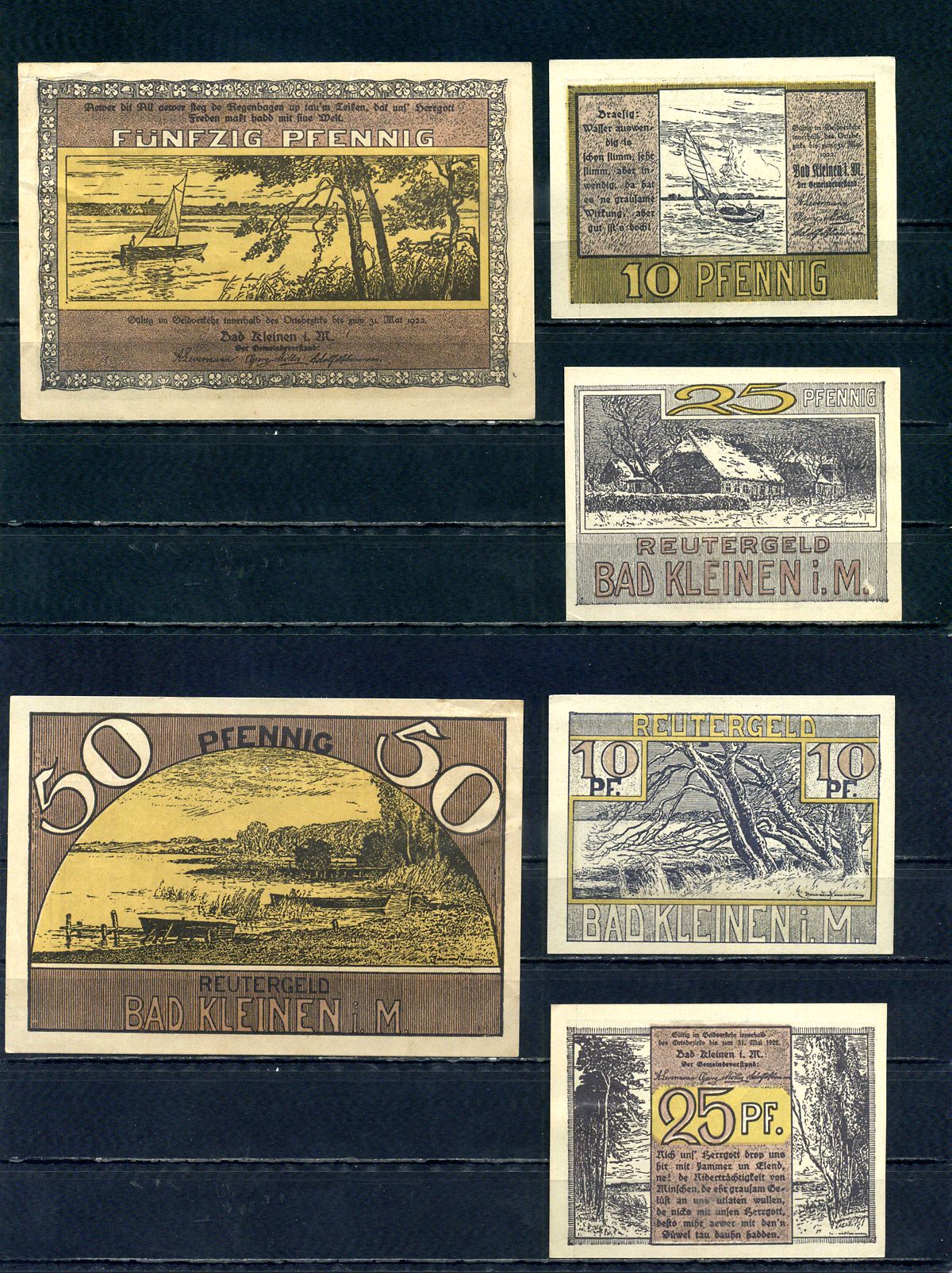Бад-Кляйнен (Мекленбург-Шверин) полный набор из 3 нотгельдов (10, 25 и 50 пфеннигов) ND бумага UNC (пресс) 7555-43-4-2