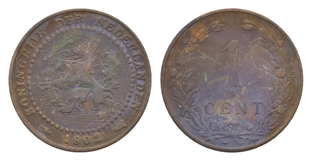 Нидерланды 1 цент 1902 Вильгельмина (1890-1948) KM 132 бронза 73-137