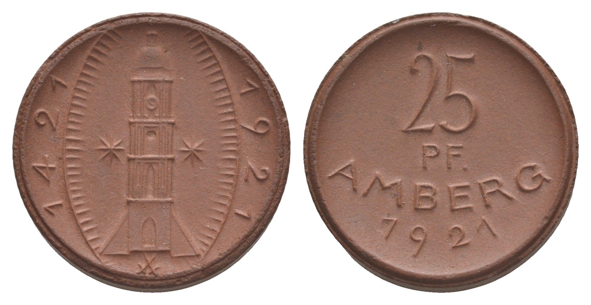 Амберг 25 пфеннигов 1921 Men05 474.2, Men18 649.2, Scheuch 99a фарфор 1094-10-64