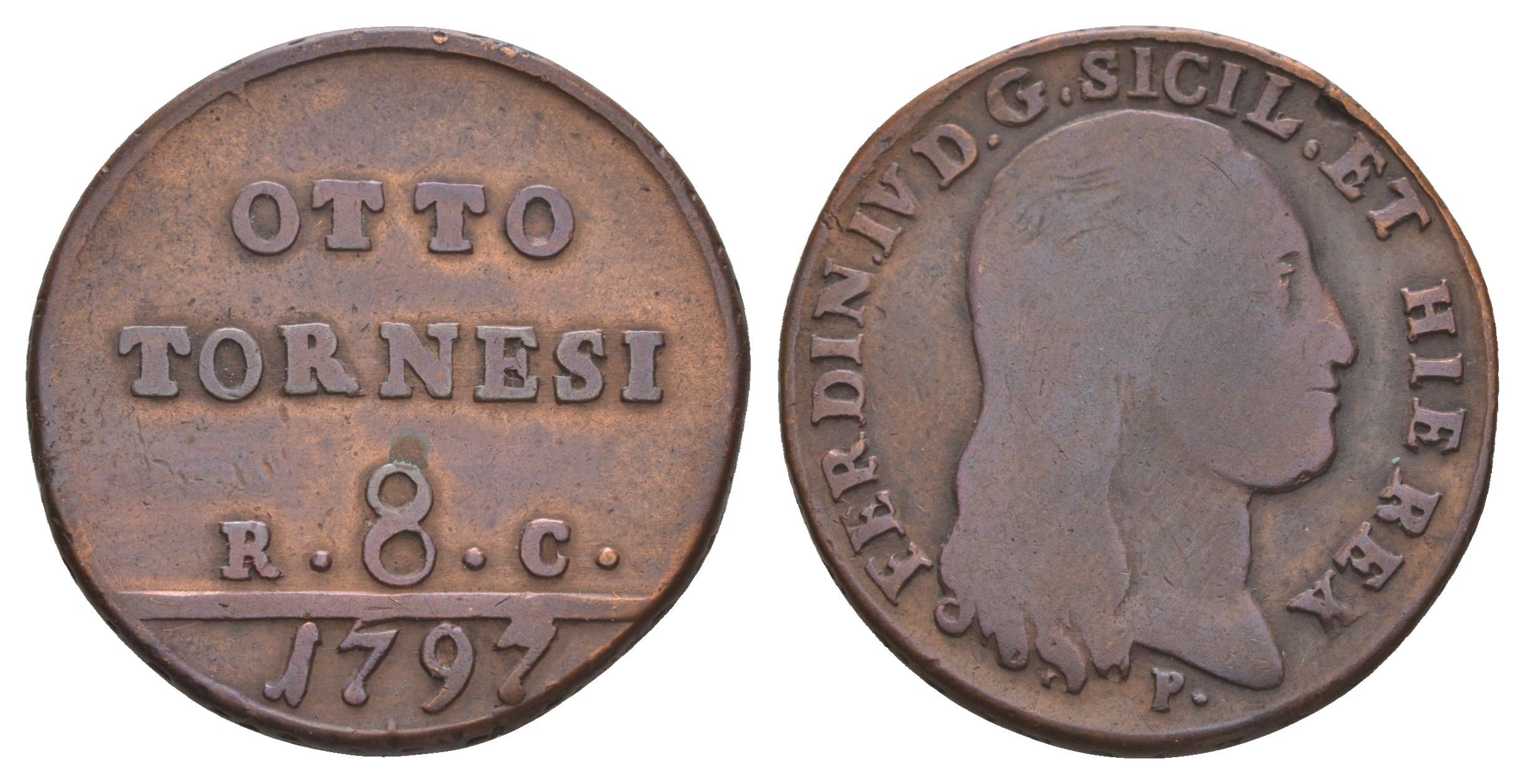 Неаполь 8 торнези 1797 KM 216 медь 1518-1715