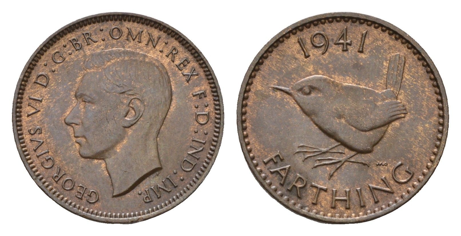 Великобритания 1 фартинг 1941 Георг VI (1936-1952) KM 843, Spink 4116 бронза UNC 4674-1021