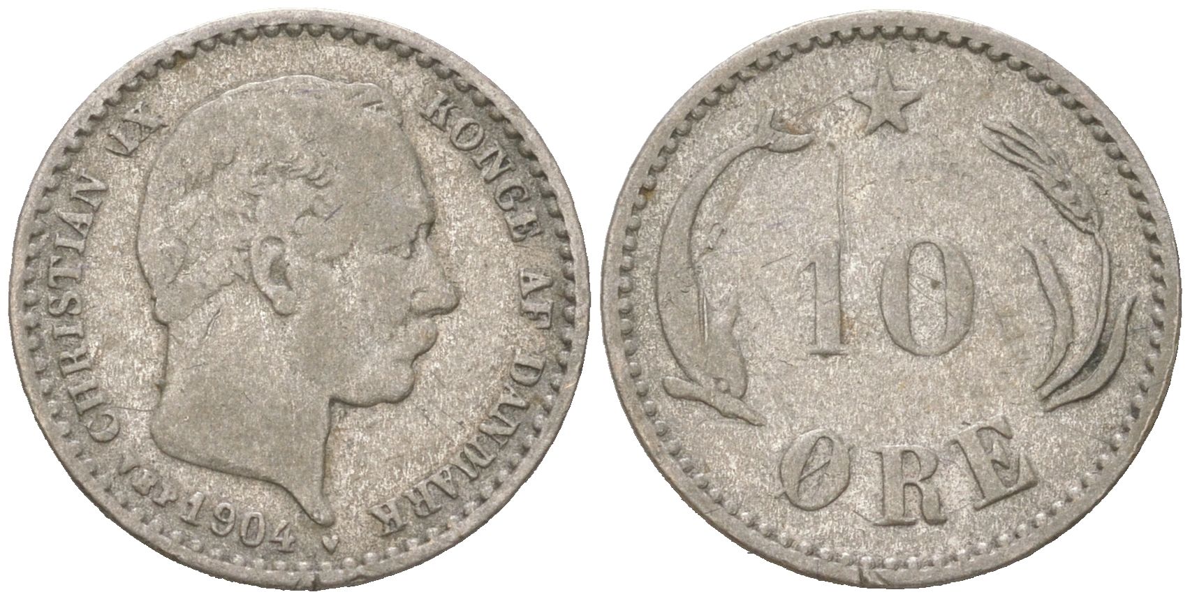 Дания 10 эре 1894 Кристиан IX (1863-1906) KM 795 серебро 4621-1015