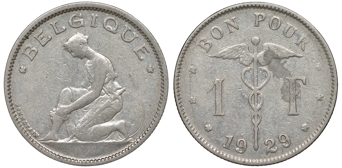 Бельгия 1 франк 1929 Belgique KM 89 никель 51-2032