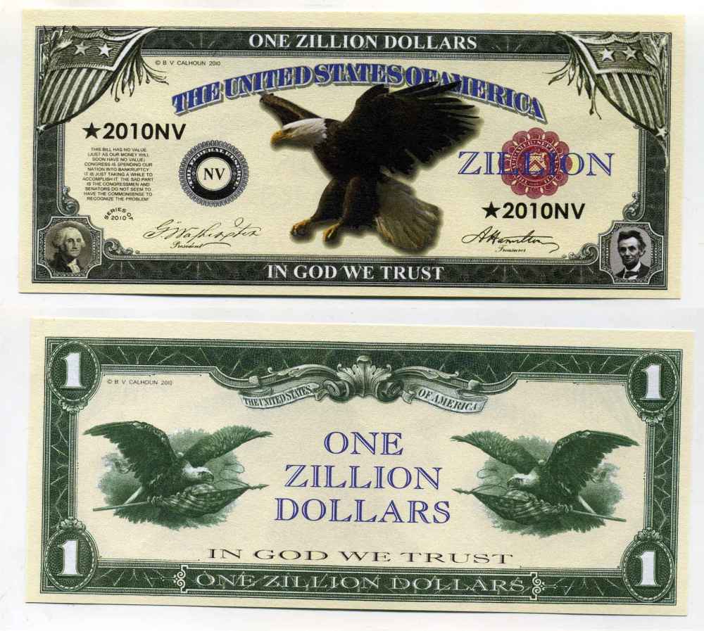США 1 ЗИЛЛИОН ДОЛЛАРОВ 2010 СУВЕНИРНАЯ БАНКНОТА, АМЕРИКАНСКИЙ ОРЕЛ бумага UNC (ПРЕСС) 8588-61-1-2