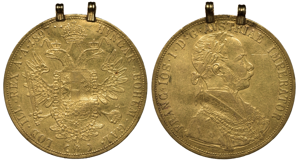 Австрия 4 дуката 1897 Франц Иосиф II (1848-1916), на подвеске KM 2276 золото 10-017-17
