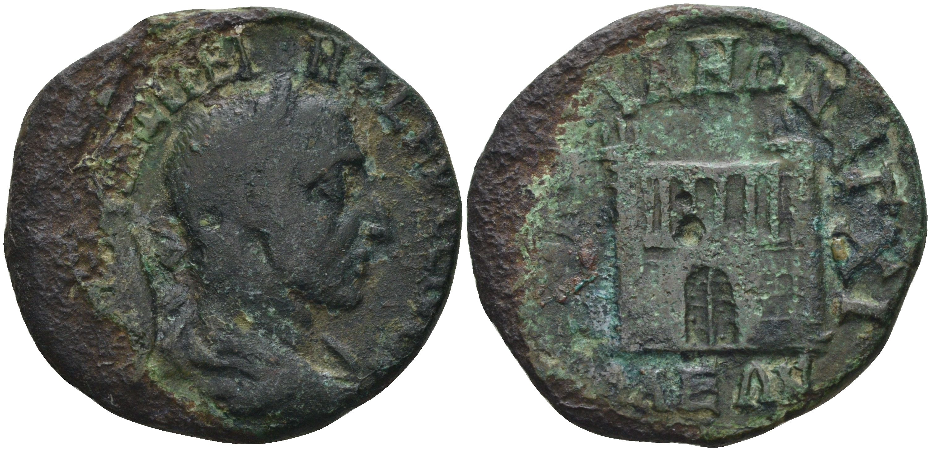 Римская Империя, Провинция Фракия, Анхиал AE 235 - 238 Максимин I Фракиец, бюст императора / городские ворота, 10,08 гр, 27 мм Moushmov 2888 бронза 1100-4-61