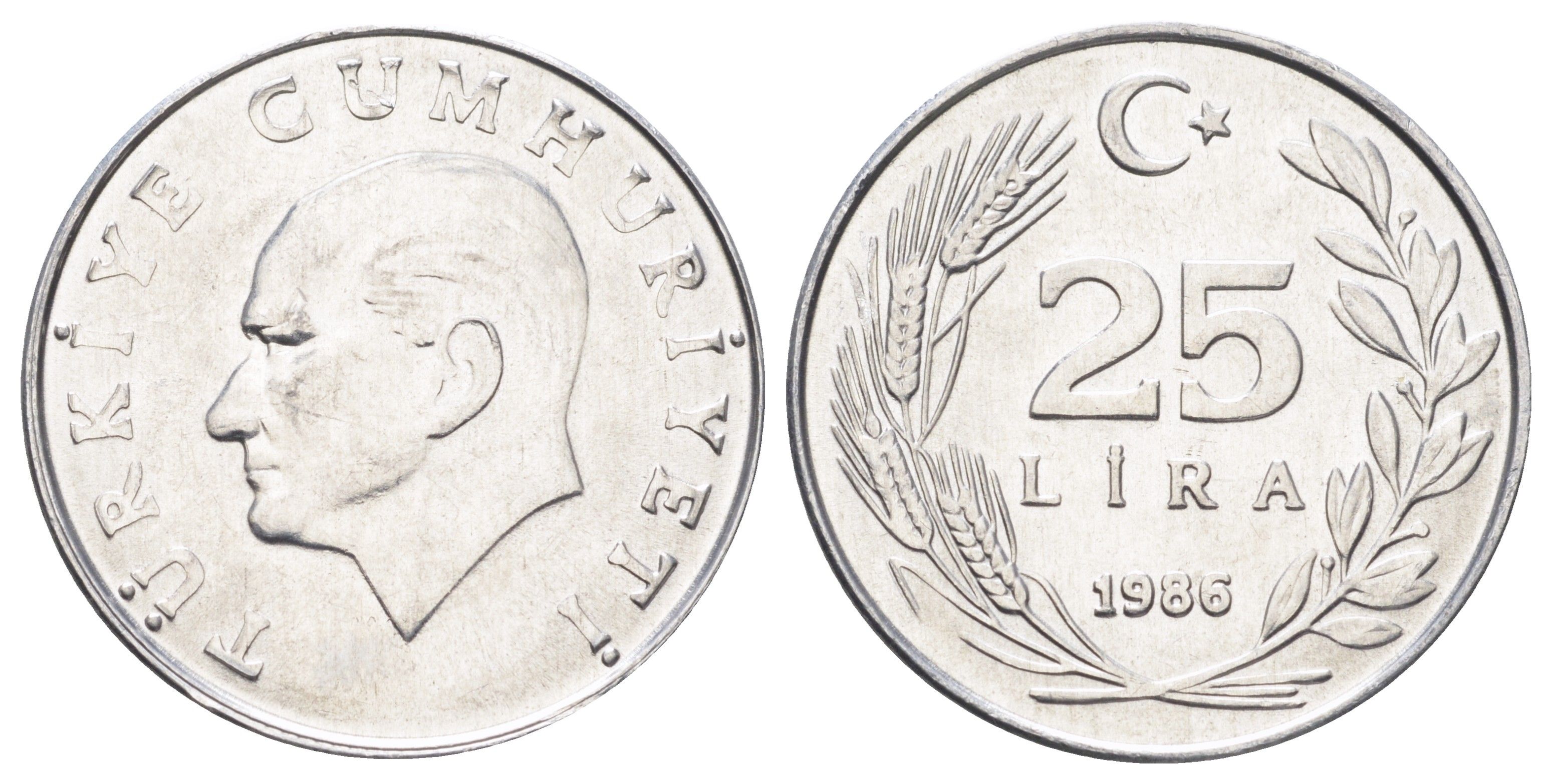 Турция 25 лир 1986 Кемаль Ататюрк KM 975 алюминий UNC 4699-1233