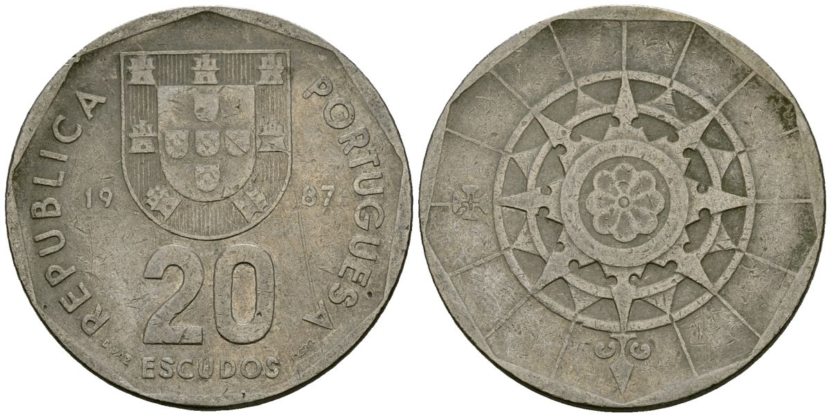 Португалия 20 эскудо 1987 KM 634 медно-никель 4120-1016