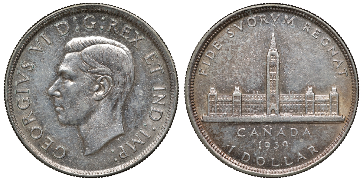 Канада 1 доллар 1939 Королевский визит в Оттаву, парламент, Георг VI (1936-1952) KM 38 серебро 4044-1414
