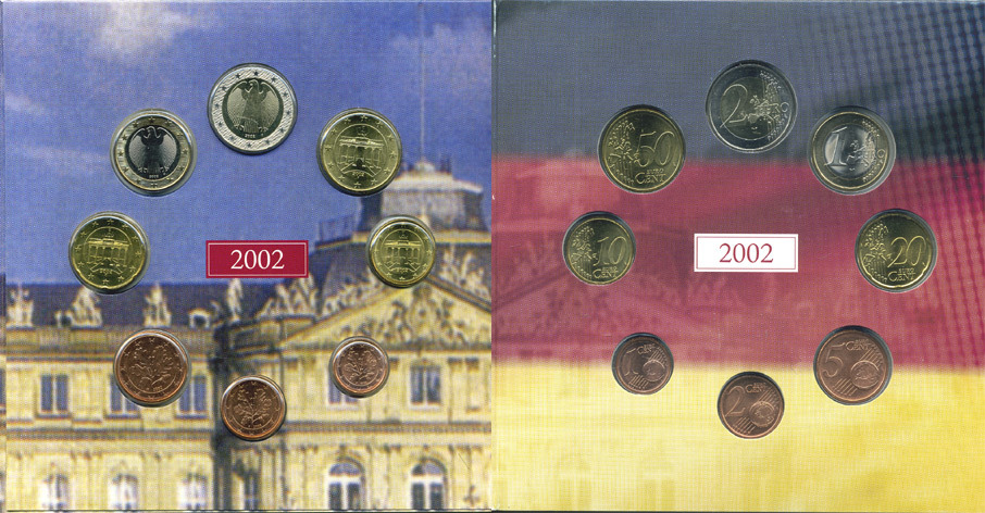 Германия набор из 3 евронаборов по 8 монет 2002-2004 буква F, мондвор Штутгарт, оригинальный официальный набор из трех евронаборов, в картонном буклете UNC 2-5-1-12