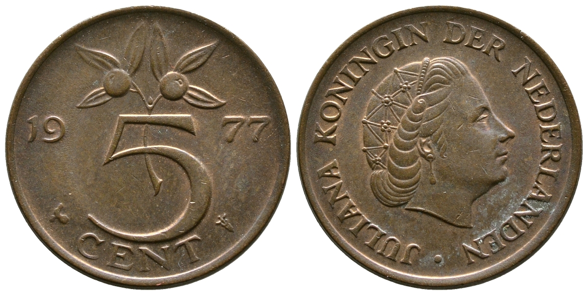 Нидерланды 5 центов 1977 Юлиана (1948-1980) KM 181 бронза 261-916