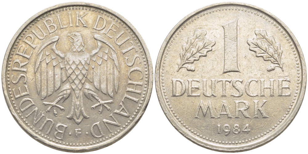 ФРГ 1 МАРКА 1984 F J.385, KM 110 медно-никель 3856-156