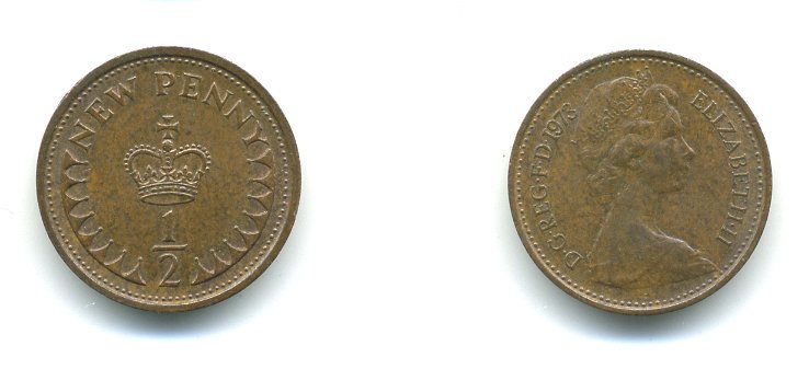 Великобритания 1/2 пенни 1973 Елизавета II (1952-2022) KM 914, Spink 4239 бронза 540-216