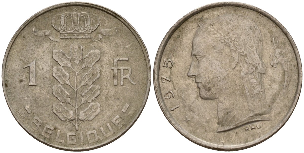 Бельгия 1 франк 1975 Belgie, Бодуэн I (1951-1993) KM 143.1 медно-никель 4189-859